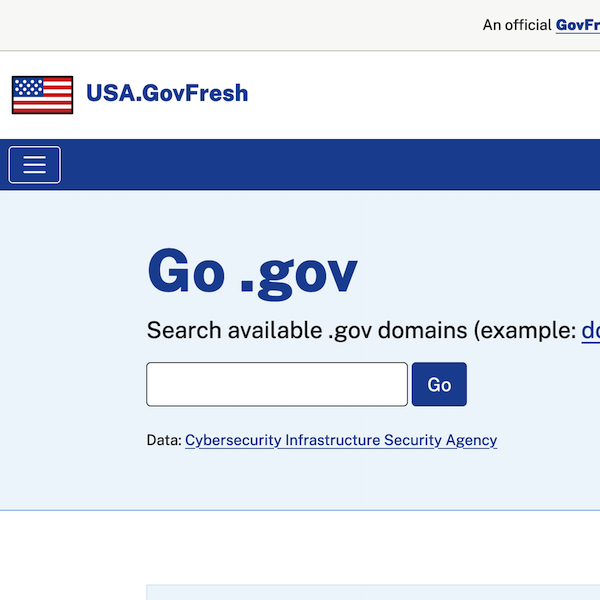 Screenshot of .gov search tool.