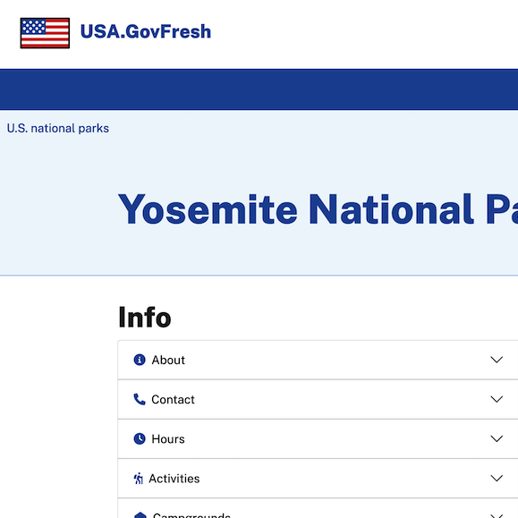 Screenshot of Yosemite page on USA.GovFresh.